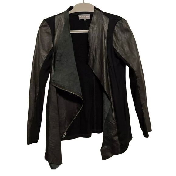 Michael Stars Moto Jacket Real Leather Draped Front Black Size Small - Picture 1 of 6